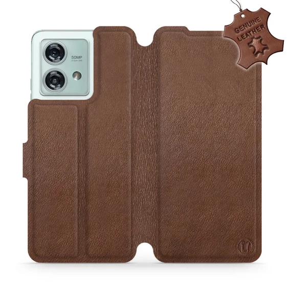 Etui ze skóry naturalnej do Motorola Edge 40 Neo - wzór Brown Leather