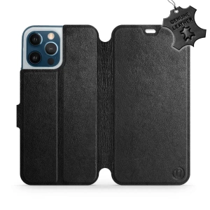 Etui ze skóry naturalnej do Apple iPhone 12 Pro Max - wzór Black Leather