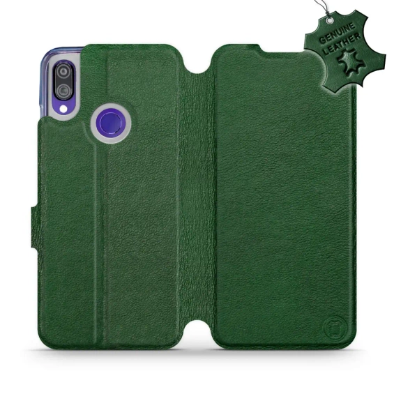 Etui ze skóry naturalnej do Xiaomi Redmi Note 7 - wzór Green Leather