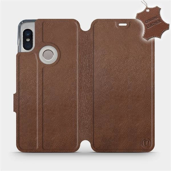 Etui ze skóry naturalnej do Xiaomi Redmi Note 5 - wzór Brown Leather