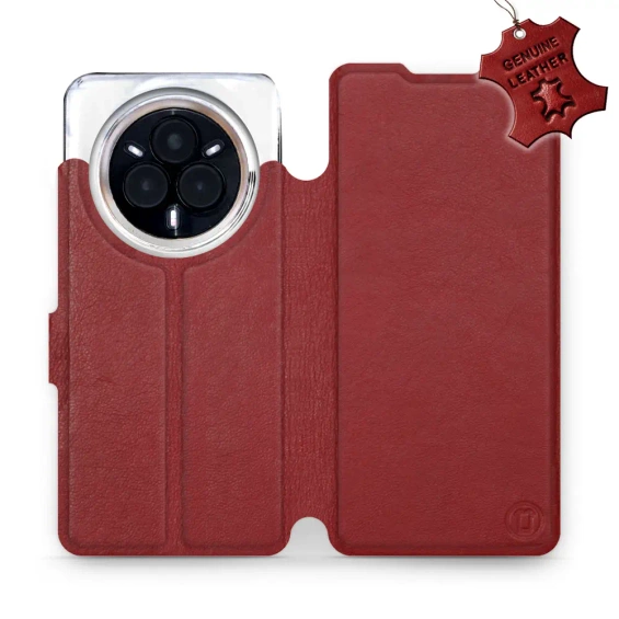 Etui ze skóry naturalnej do Realme 14 Pro Plus 5G - wzór Dark Red Leather