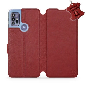 Etui ze skóry naturalnej do Motorola Moto G30 - wzór Dark Red Leather
