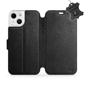 Etui ze skóry naturalnej do Apple iPhone 13 - wzór Black Leather