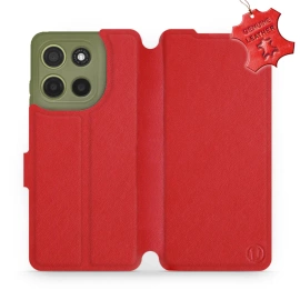 Etui ze skóry naturalnej do Motorola Moto G15 - wzór Red Leather