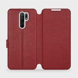 Etui ze skóry naturalnej do Xiaomi Redmi 9 - wzór Dark Red Leather