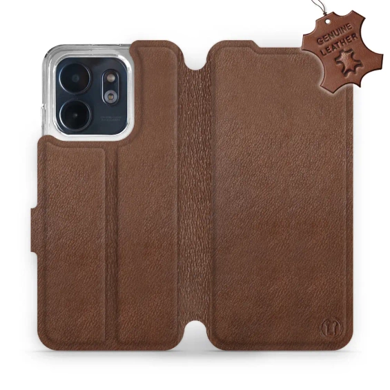Etui ze skóry naturalnej do Infinix Smart 9 - wzór Brown Leather