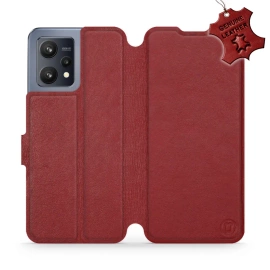 Etui ze skóry naturalnej do Realme 9 - wzór Dark Red Leather