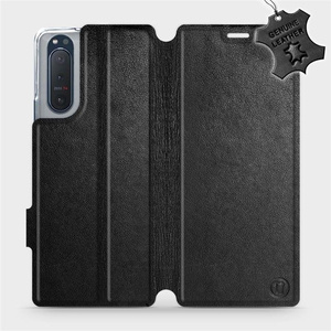 Etui ze skóry naturalnej do Sony Xperia 5 II - wzór Black Leather