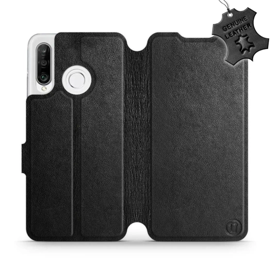 Etui ze skóry naturalnej do Huawei P30 Lite - wzór Black Leather