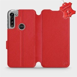 Etui ze skóry naturalnej do Motorola Moto G8 Power - wzór Red Leather