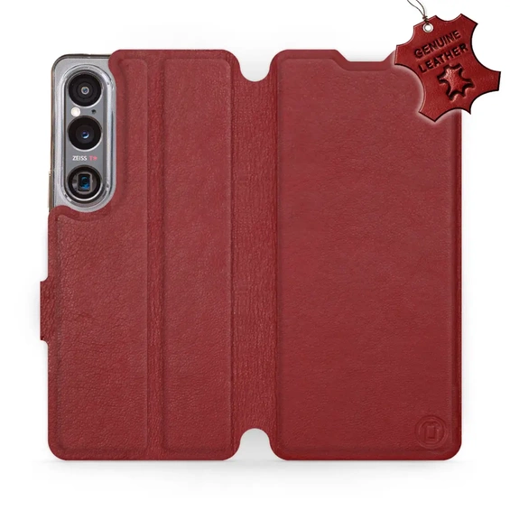 Etui ze skóry naturalnej do Sony Xperia 1 VI - wzór Dark Red Leather