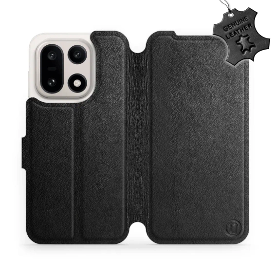 Etui ze skóry naturalnej do OnePlus 15 - wzór Black Leather