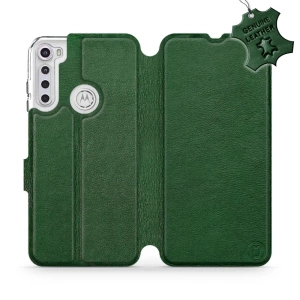 Etui ze skóry naturalnej do Motorola One Fusion Plus - wzór Green Leather
