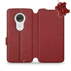 Etui ze skóry naturalnej do Motorola Moto G7 Plus - wzór Dark Red Leather