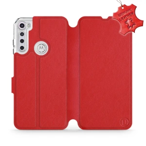 Etui ze skóry naturalnej do Motorola One Fusion Plus - wzór Red Leather
