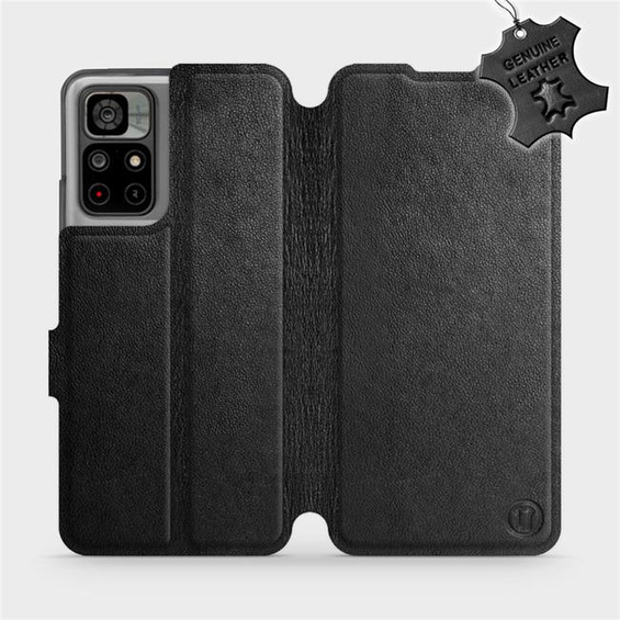 Etui ze skóry naturalnej do Xiaomi Redmi Note 11 - wzór Black Leather