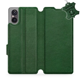 Etui ze skóry naturalnej do Sony Xperia 5 V - wzór Green Leather