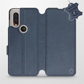 Etui ze skóry naturalnej do Motorola One Vision - wzór Blue Leather