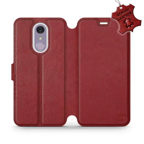 Etui ze skóry naturalnej do LG Q7 - wzór Dark Red Leather