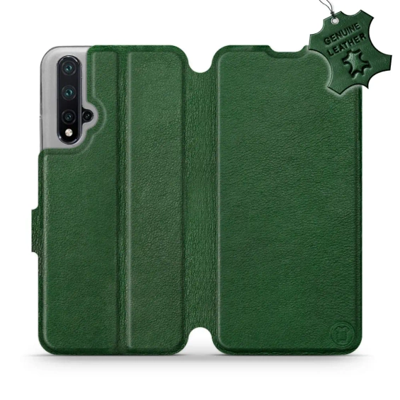 Etui ze skóry naturalnej do Huawei Honor 20 - wzór Green Leather