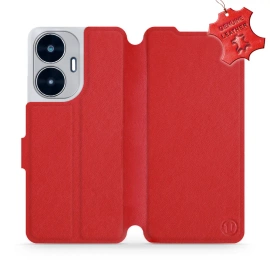 Etui ze skóry naturalnej do Realme C55 - wzór Red Leather