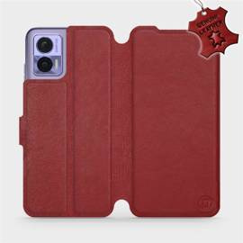 Etui ze skóry naturalnej do Motorola Edge 30 Neo - wzór Dark Red Leather