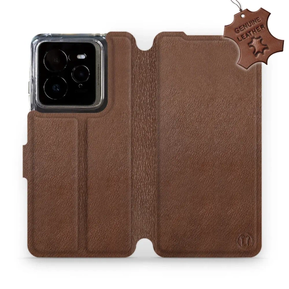 Etui ze skóry naturalnej do Realme GT 7 Pro - wzór Brown Leather