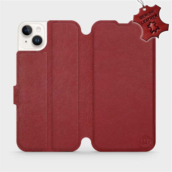 Etui ze skóry naturalnej do Apple iPhone 14 Plus - wzór Dark Red Leather