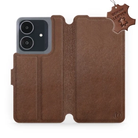 Etui ze skóry naturalnej do Realme Note 60 - wzór Brown Leather