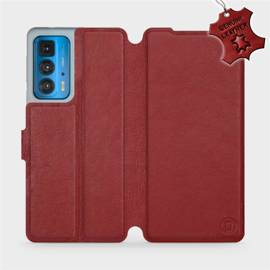 Etui ze skóry naturalnej do Motorola Edge 20 Pro - wzór Dark Red Leather