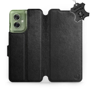 Etui ze skóry naturalnej do Motorola Moto G55 5G - wzór Black Leather