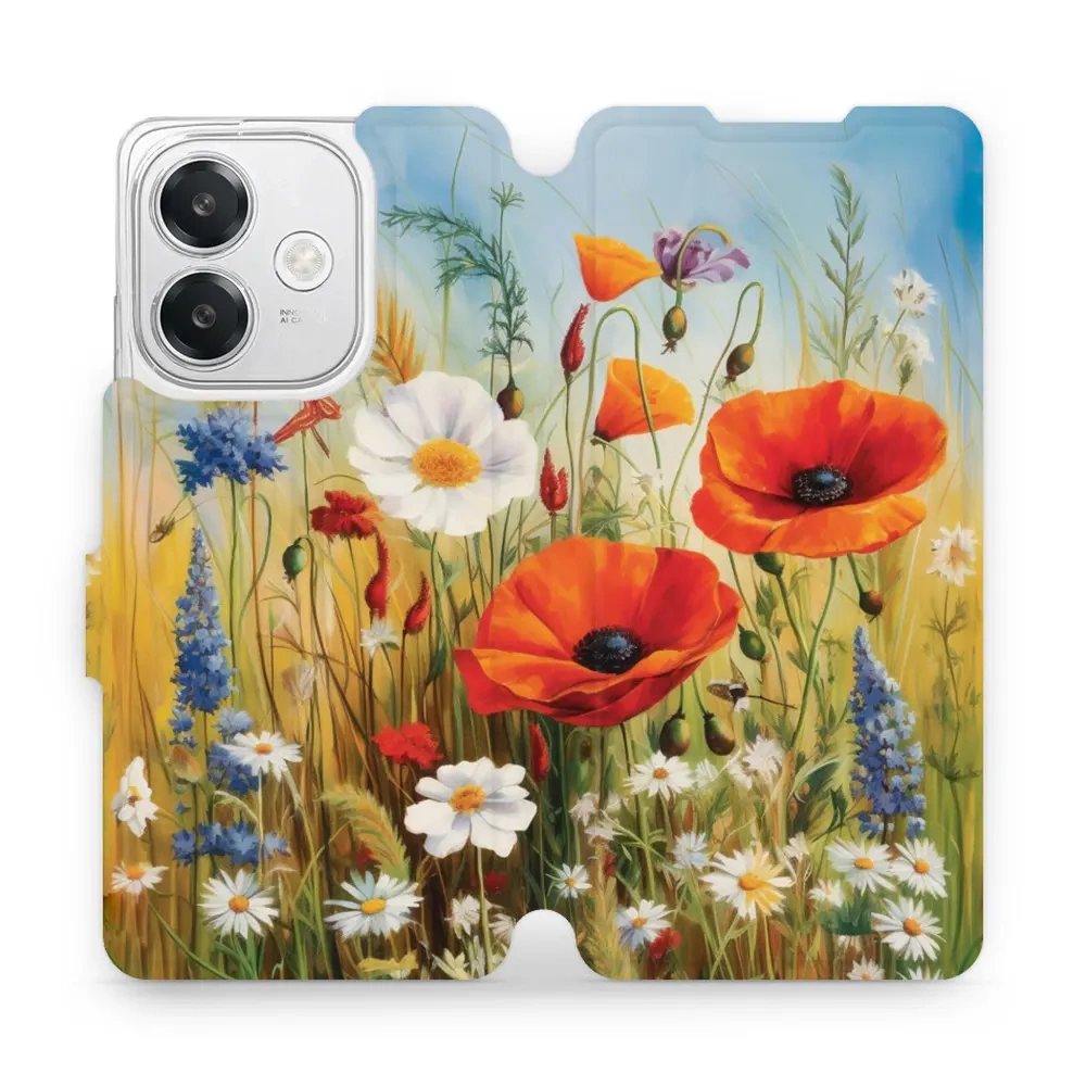 Mobiwear Book, Displayschutz, magnetischer Verschluss, Silikoneinlage, Schutz, Wiesenblumen