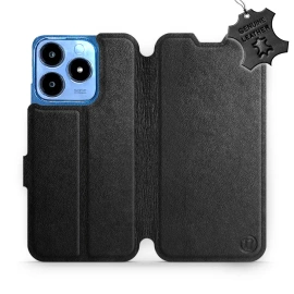 Etui ze skóry naturalnej do Realme C63 - wzór Black Leather