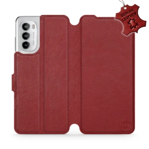 Etui ze skóry naturalnej do Motorola Moto G82 5G - wzór Dark Red Leather