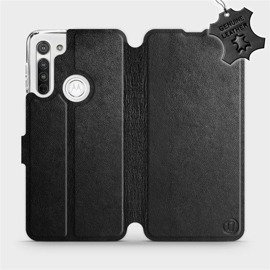 Etui ze skóry naturalnej do Motorola Moto G8 - wzór Black Leather