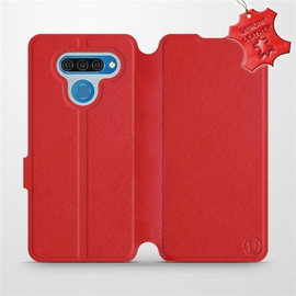 Etui ze skóry naturalnej do LG Q60 - wzór Red Leather