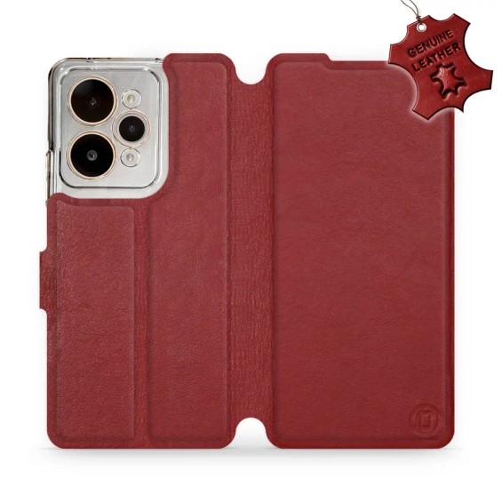 Etui ze skóry naturalnej do Realme 15 Pro 5G - wzór Dark Red Leather