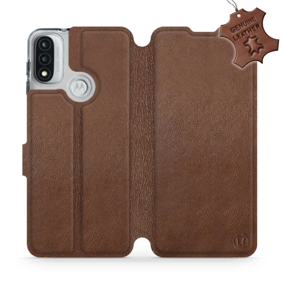 Etui ze skóry naturalnej do Motorola Moto E20 - wzór Brown Leather