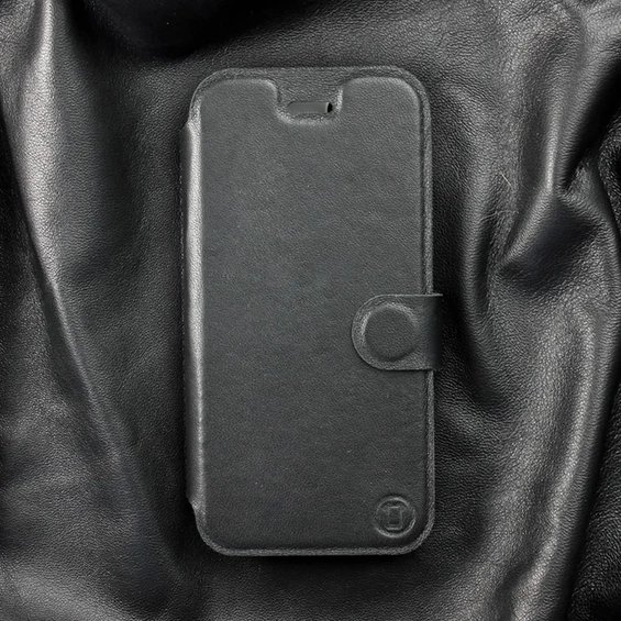 Etui ze skóry naturalnej do OPPO Reno 5 Z - wzór Black Leather