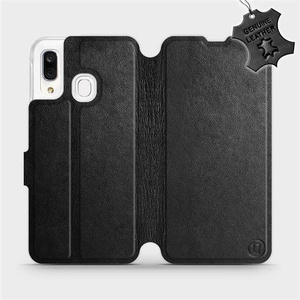 Etui ze skóry naturalnej do Samsung Galaxy A40 - wzór Black Leather