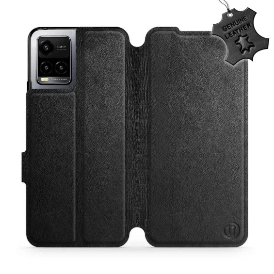 Etui ze skóry naturalnej do Vivo Y21S - wzór Black Leather