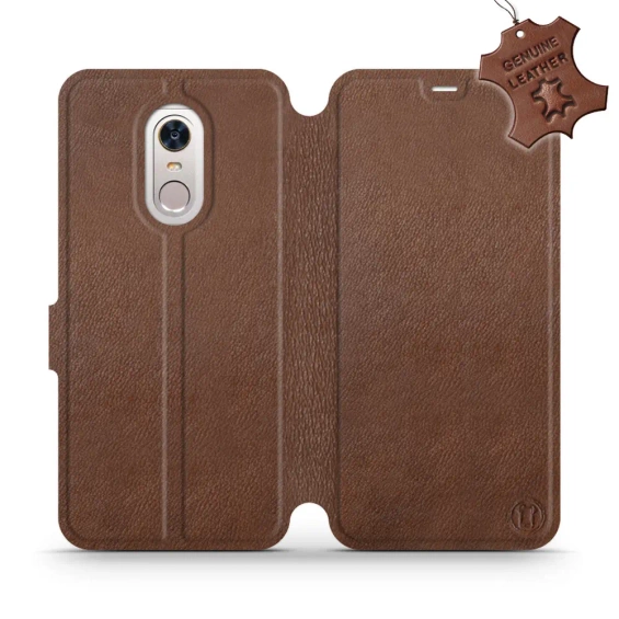 Etui ze skóry naturalnej do Xiaomi Redmi 5 Plus - wzór Brown Leather