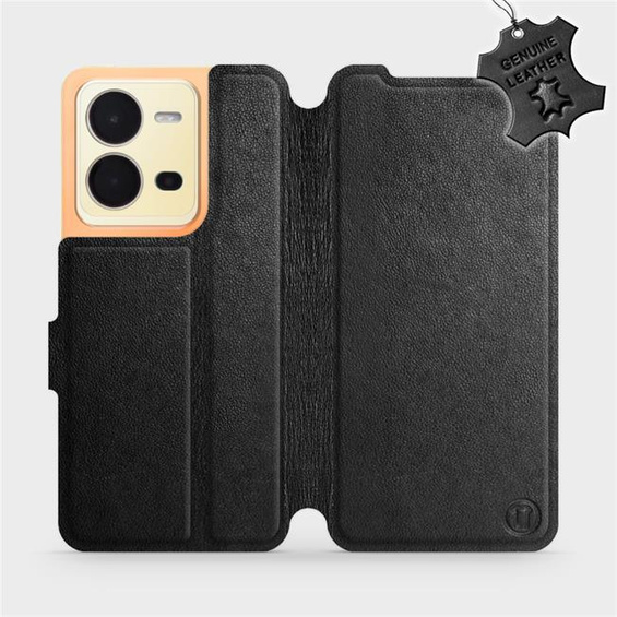 Etui ze skóry naturalnej do Vivo X80 Lite - wzór Black Leather