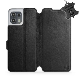 Etui ze skóry naturalnej do Motorola Edge 20 Lite - wzór Black Leather