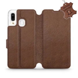 Etui ze skóry naturalnej do Samsung Galaxy A40 - wzór Brown Leather