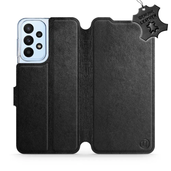 Etui ze skóry naturalnej do Samsung Galaxy A23 - wzór Black Leather