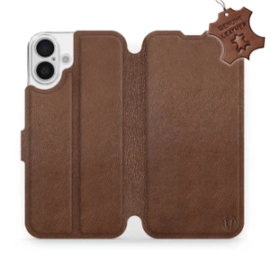 Etui ze skóry naturalnej do Apple iPhone 16 Plus - wzór Brown Leather