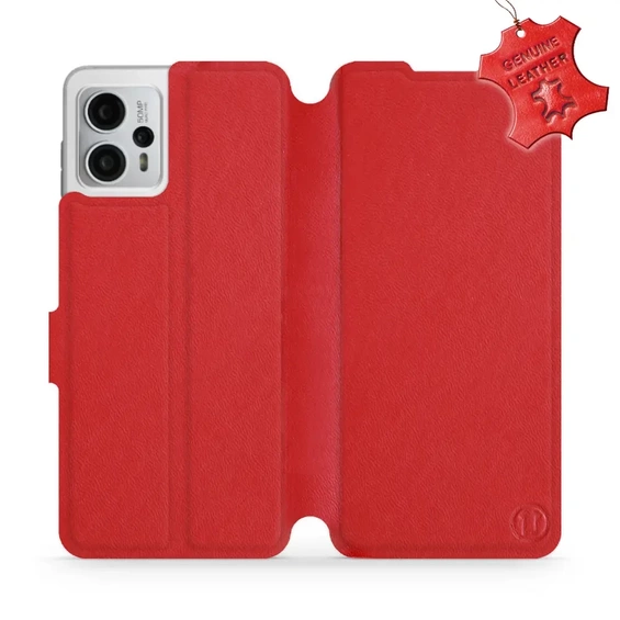Etui ze skóry naturalnej do Motorola Moto G23 - wzór Red Leather