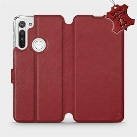 Etui ze skóry naturalnej do Motorola Moto G8 - wzór Dark Red Leather