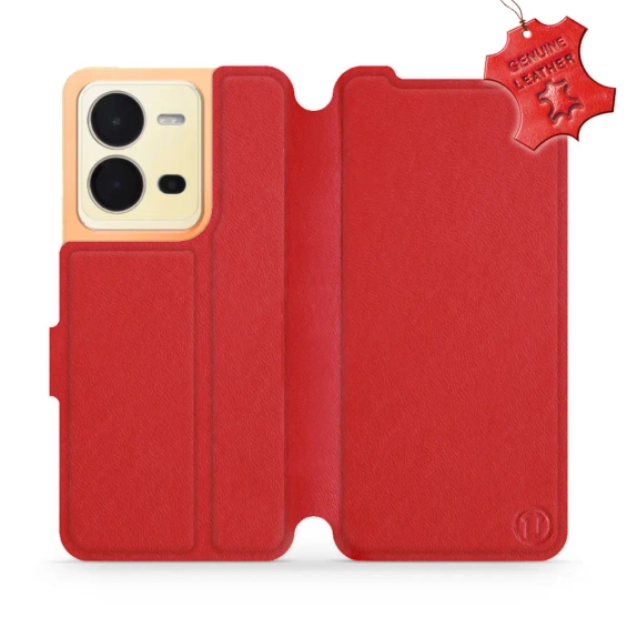 Etui ze skóry naturalnej do Vivo X80 Lite - wzór Red Leather